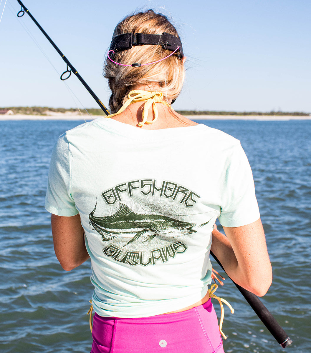 Women's Mint Cobia V-neck Short Sleeve Tee – Offshore Outlaws